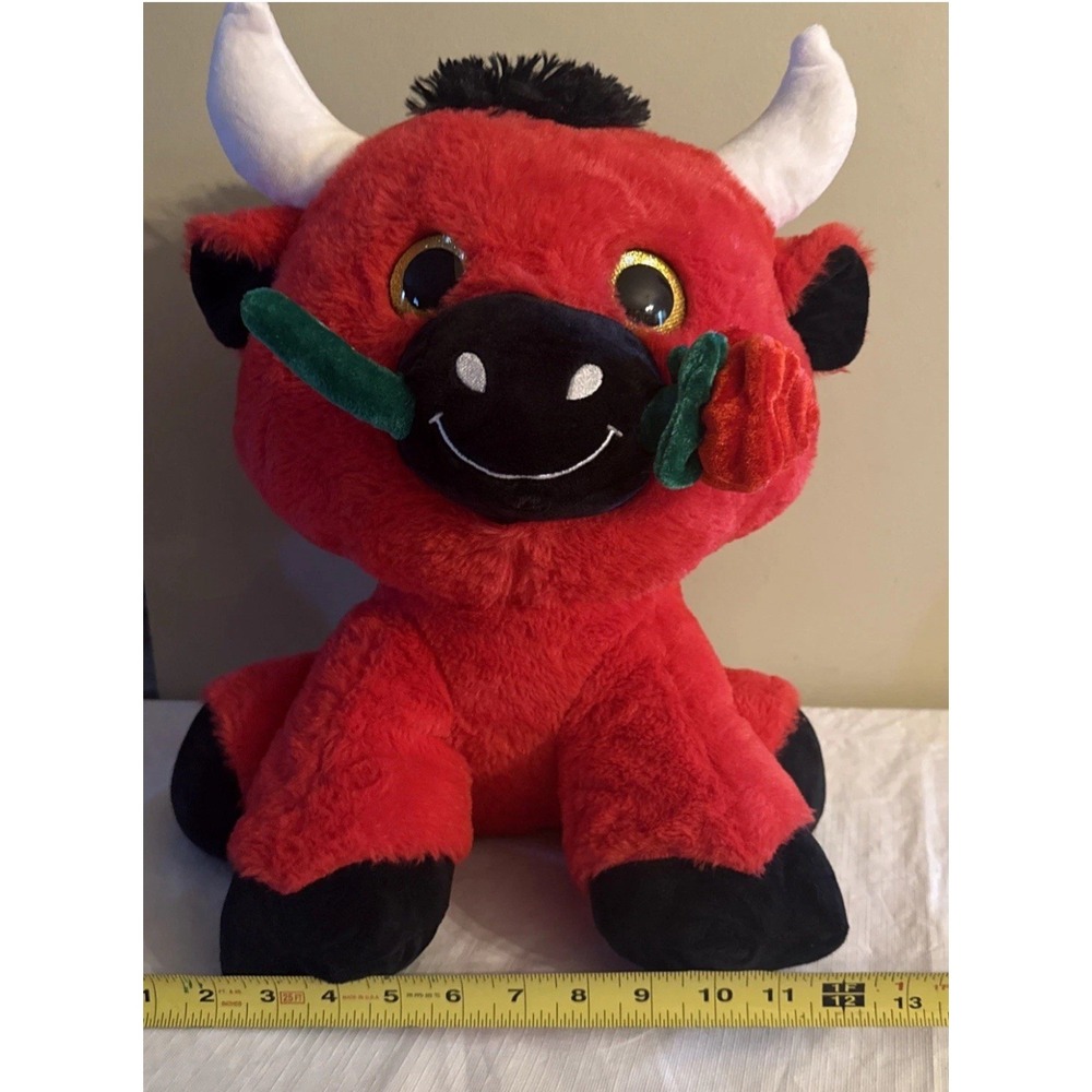 RARE Toy Factory Plush Parade Lil Ones Romeo Bull Red Black White Plush Toy~15"H